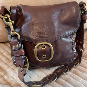 COACH Bleeker Legacy Flap Tattersall Leather Medium Shoulder Saddle Bag